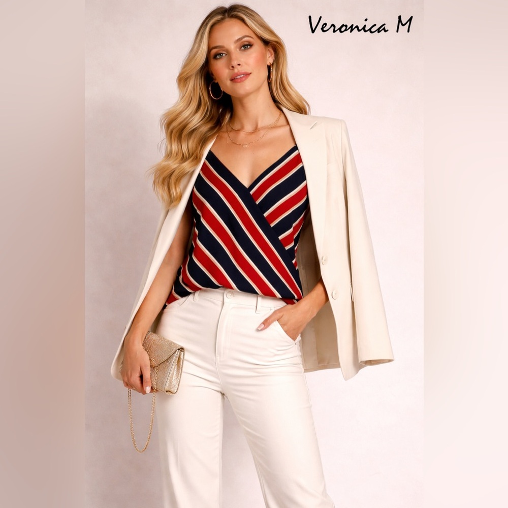 🛍️SALE🛍️ Veronica M Red Navy White Striped Camisole Sleeveless Blouse
